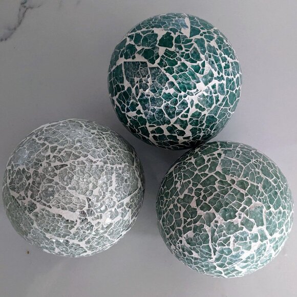 4 Decorative Orbs set, 4 Inch Decorative Balls Glass Mosaic Sphere Balls - Picture 4 of 7